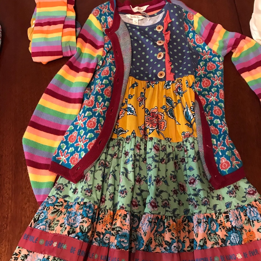 Matilda Jane dress, sweater and tights